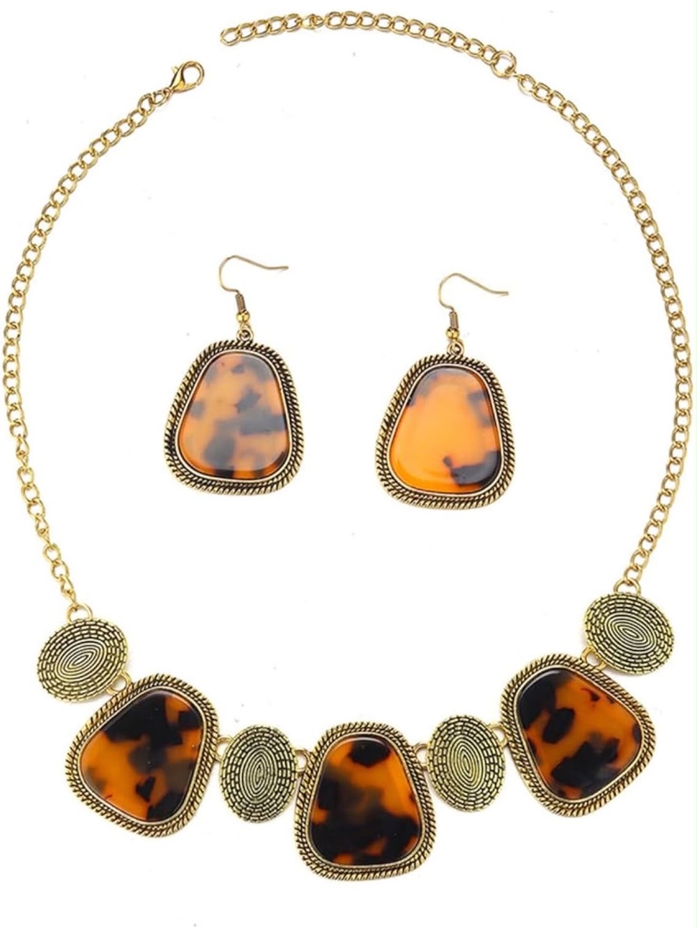 Anthropologie Tortoiseshell-Style Gold Tone Necklace and Earrings Set - Picture 5 of 6